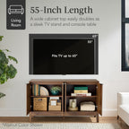 Best Choice Products 55" Modern 4-Door Sideboard Storage Cabinet, Buffet, Media Cabinet, Cupboard, Entryway Accent Table, Bookcase w/Reed Panels and Adjustable Shelves - Black