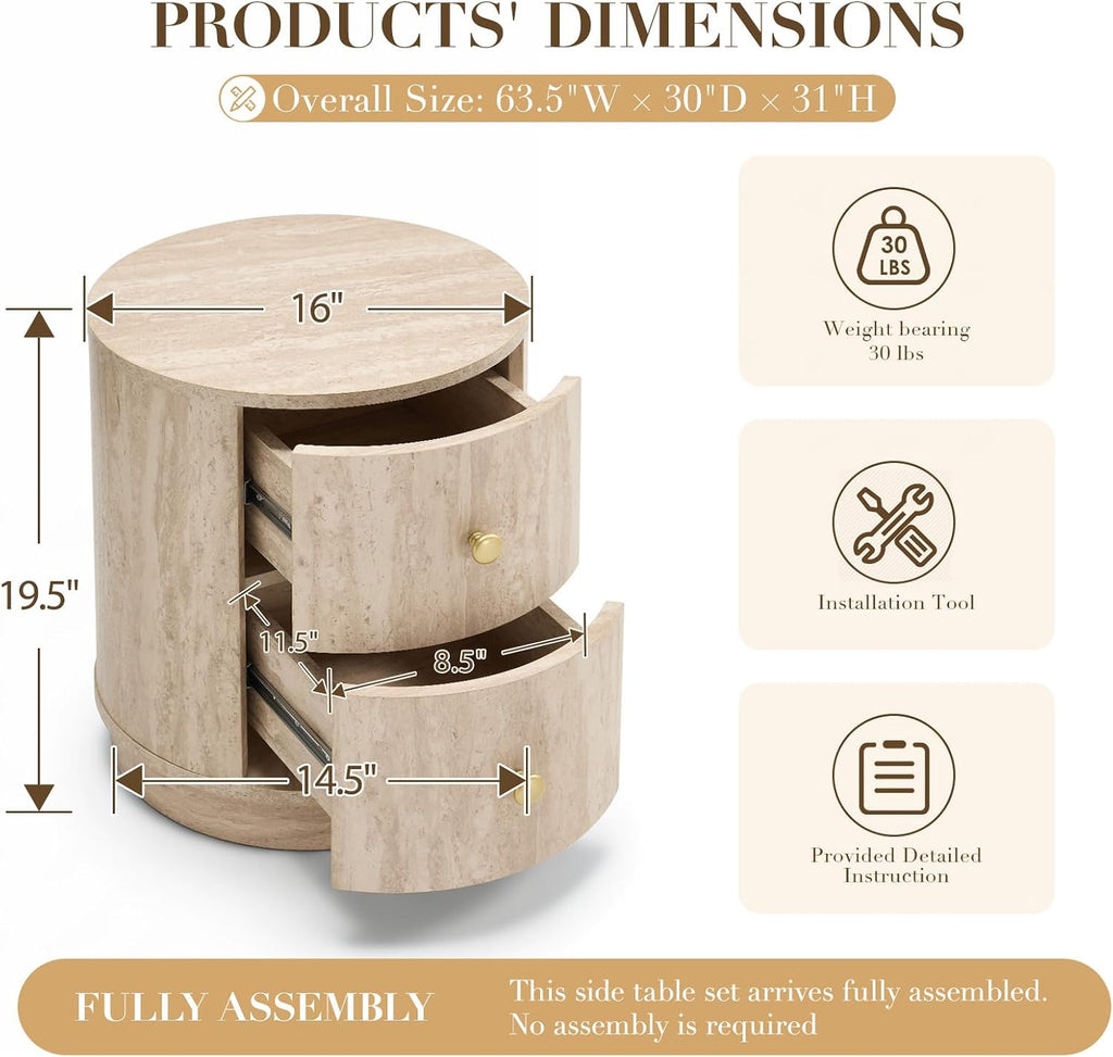 CIMOTA Modern Side Table with Storage, Small Wooden End Table Nightstand Bedside Table with Gold Knobs Bedroom Living Room, Light Wood Color