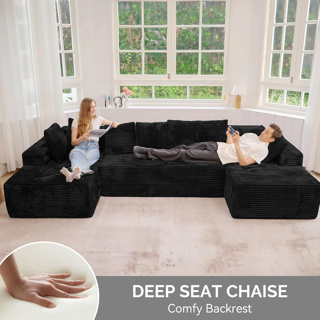 Luxanimarion 131'' Large Sectional Couches with Chaise, U Shaped Cloud Sofa, No Assembly Required Deep Seat Modular Lounge Bed for Living Room 1PCS, Bedroom