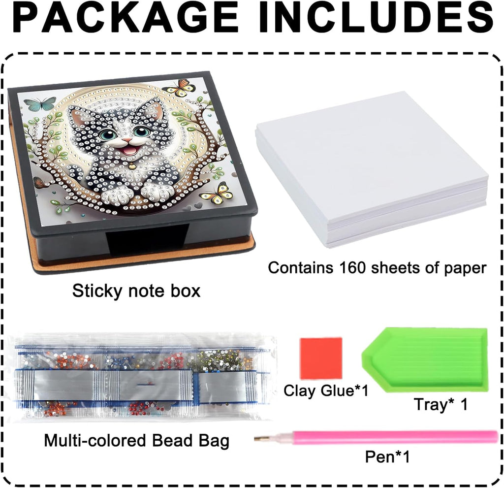 Cat Diamond Painting Kit Note Box,Memo Paper Storage Box Diamond Art,Sticky Note Holder Diamond Art,Diamond Painting Memo Pad For Office Desk. (Cat)