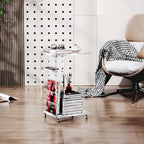 Acrylic Side Table with Storage and Lockable Wheels,C Shaped End Table,Small Coffee Table for Couch, Living Room, Bedroom,Clear