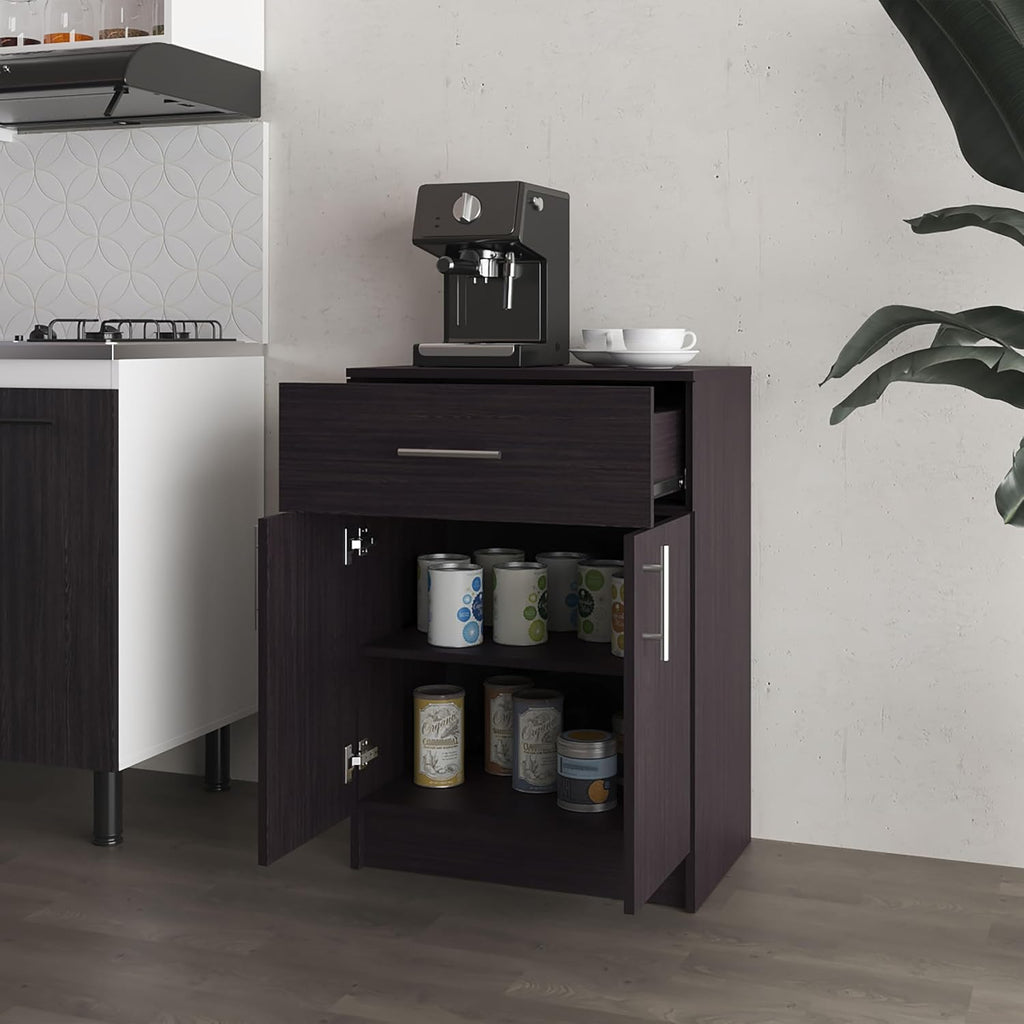23.6" D*15.9" W*33.5" H Freestanding Kitchen Pantry with Dawer & Shelf, Double Door, Rectangular Storage Cabinet, Traditional, for Living Room, Dining Room, Wenge