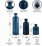 Mowtanco Blue Ceramic Vase Set of 3 Small Vases, Modern Farmhouse for Home Decor Bottles, Rustic Terracotta Vase Decorative Vases for Table,Fireplaces Decor, Bookshelf, Living Room