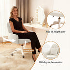 Mid-Back Velvet Desk Chair, Height Adjustable Swivel Vanity Chair with Wheels, Rolling Accent Chair for Home Office, Bedroom, Living Room, Cream