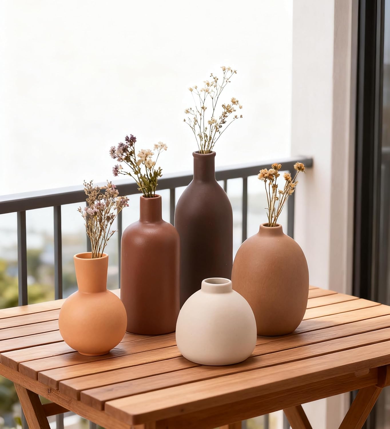 Modern Ceramic Vase Set of 5, Vases Home Decor Rustic Farmhouse Decorative Vase for Bouquet Dried Fresh Flowers, Table Living Room Kitchen Bedroom