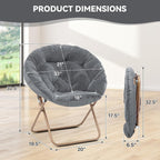 Magshion Saucer Chair for Adults, Comfy Living Room Lounge Chair for Bedroom Corner, Dorm, Apartment, Faux Fur Fluffy Circle Accent Seat with Thick Padded & Folding Metal Frame (Grey)