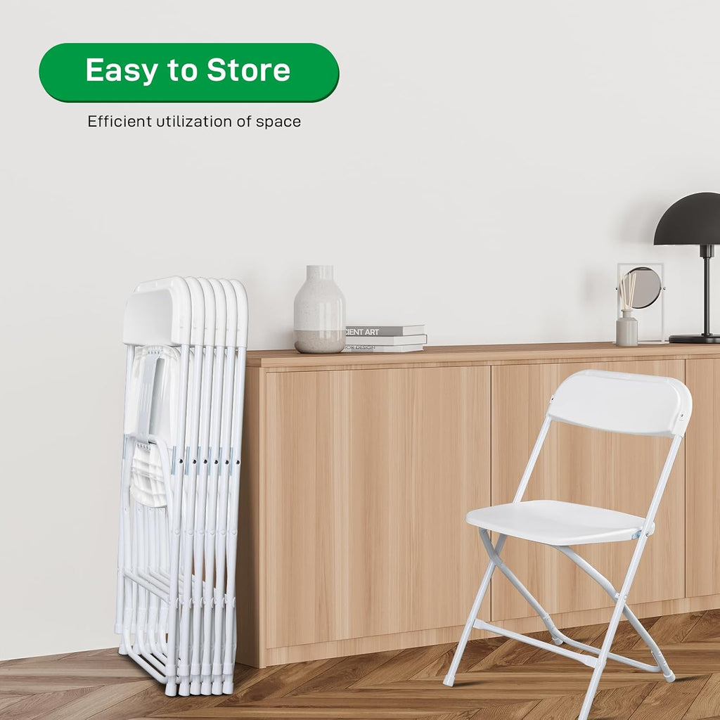 10pcs Folding Chair, Plastic Chairs with 330-Pound Capacity, Easy to Fold and Store Suitable for Indoor & Outdoor, Wedding, Party, Restaurant, Meeting Room, Patio and Garden, White