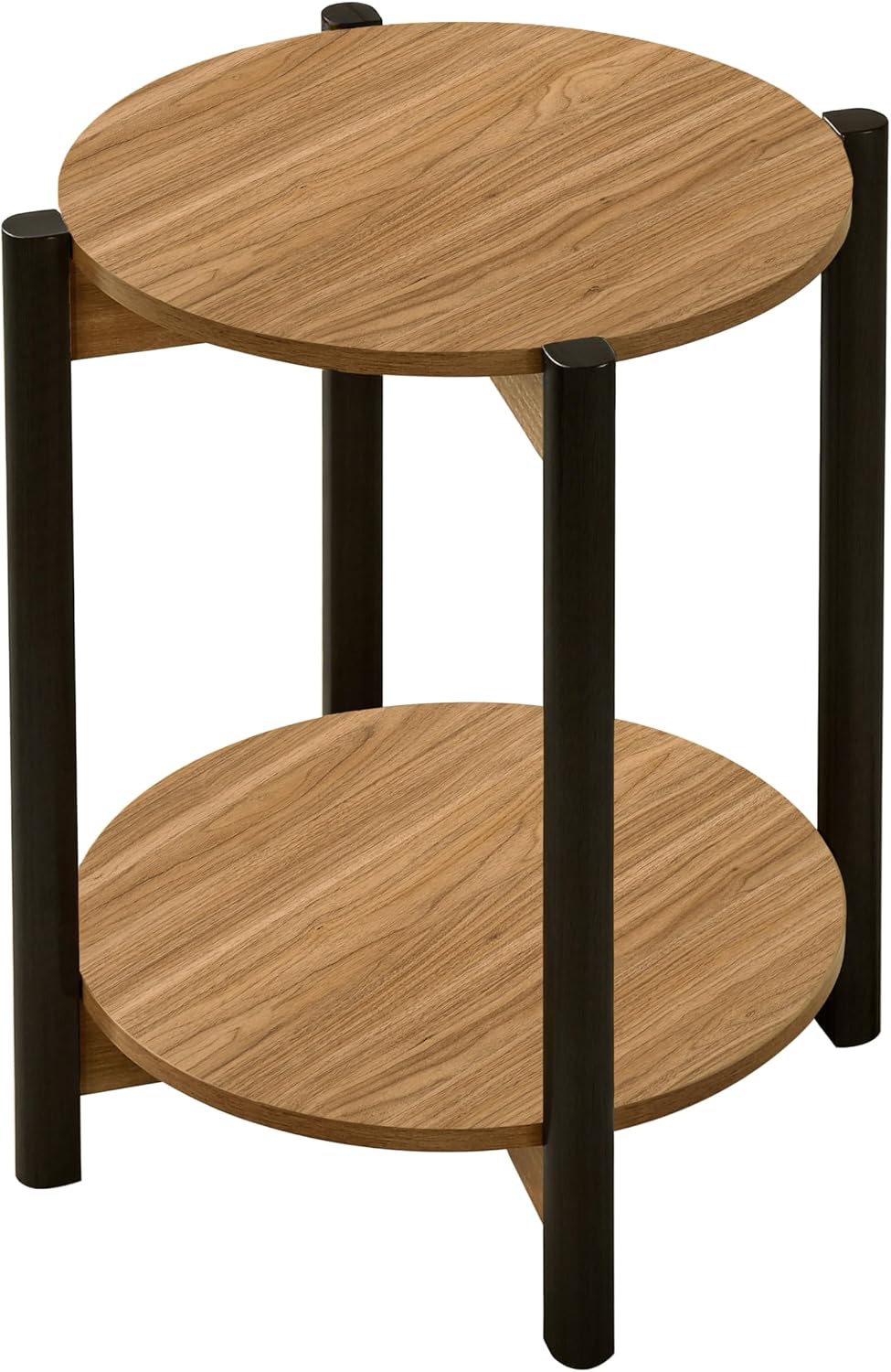 Furniture of America Hoska Modern Wood 18-inch Round End Table with Open Bottom Shelf and Metal Legs for Living Room, Walnut