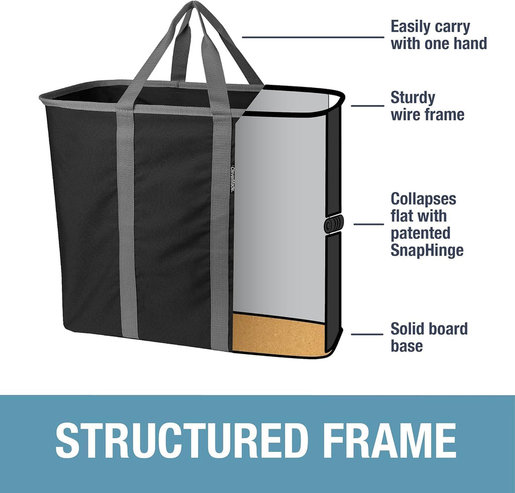 CleverMade Collapsible Laundry Caddy – Foldable Laundry Hamper & Tote, XXL 64L Pop-Up Laundry Basket with Handles, Space-Saving Laundry Organizer for Home, Dorm, Closet & Travel, 2 Pack - Black Gray