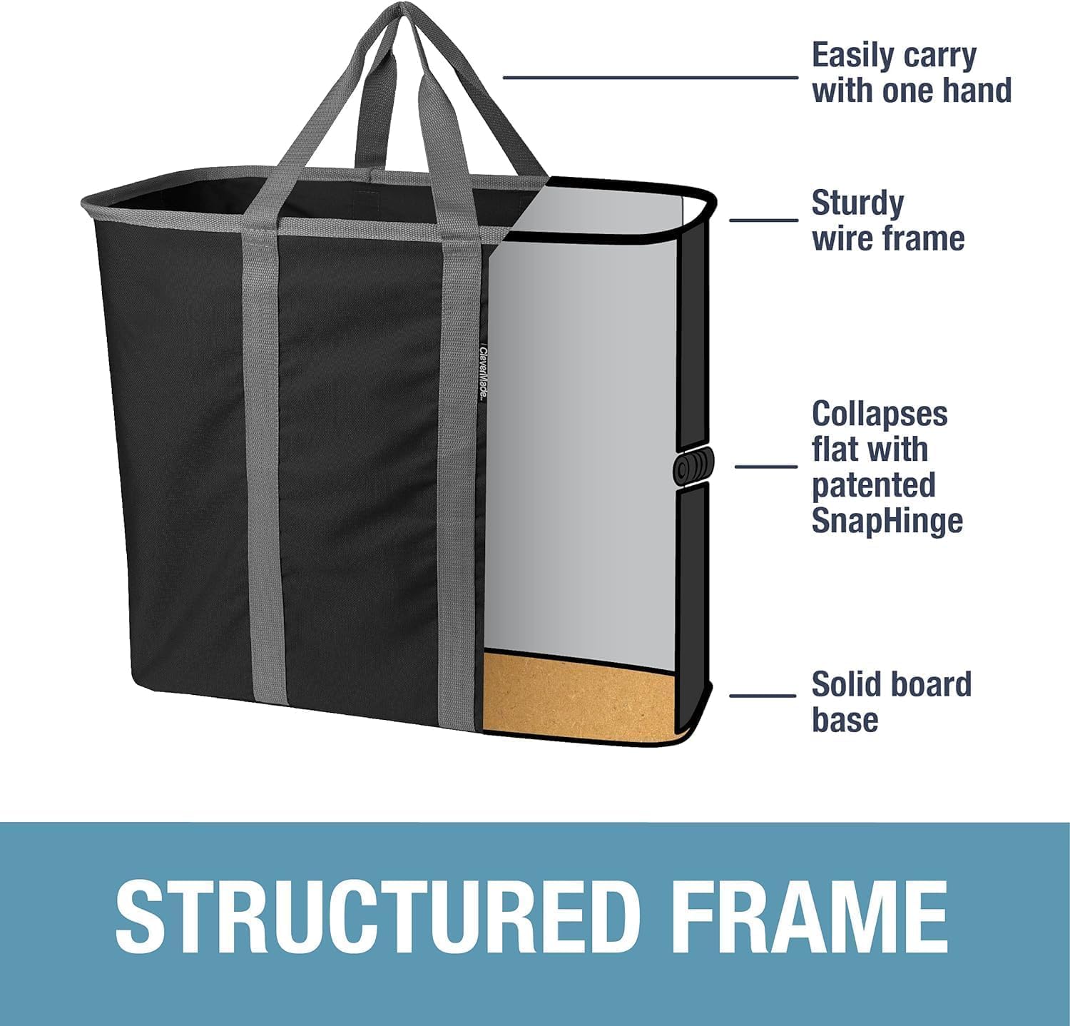 CleverMade Collapsible Laundry Caddy – Foldable Laundry Hamper & Tote, XXL 64L Pop-Up Laundry Basket with Handles, Space-Saving Laundry Organizer for Home, Dorm, Closet & Travel, 2 Pack - Black Gray