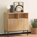 Oxford Fluted Storage Cabinet, Sideboard Buffet Credenza with Doors, Accent Console for Living Dining Room, Entryway, Natural Oak (Raised Panel, Two doors-1pc)