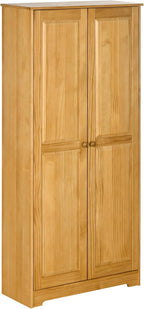 67" Kitchen Pantry Cabinet, Pinewood Storage Cabinet with 2 Door & Adjustable Shelves, Freestanding Cupboard Utility Sideboard Large Hutch Cabinets for Kitchen Dining Room,Brown