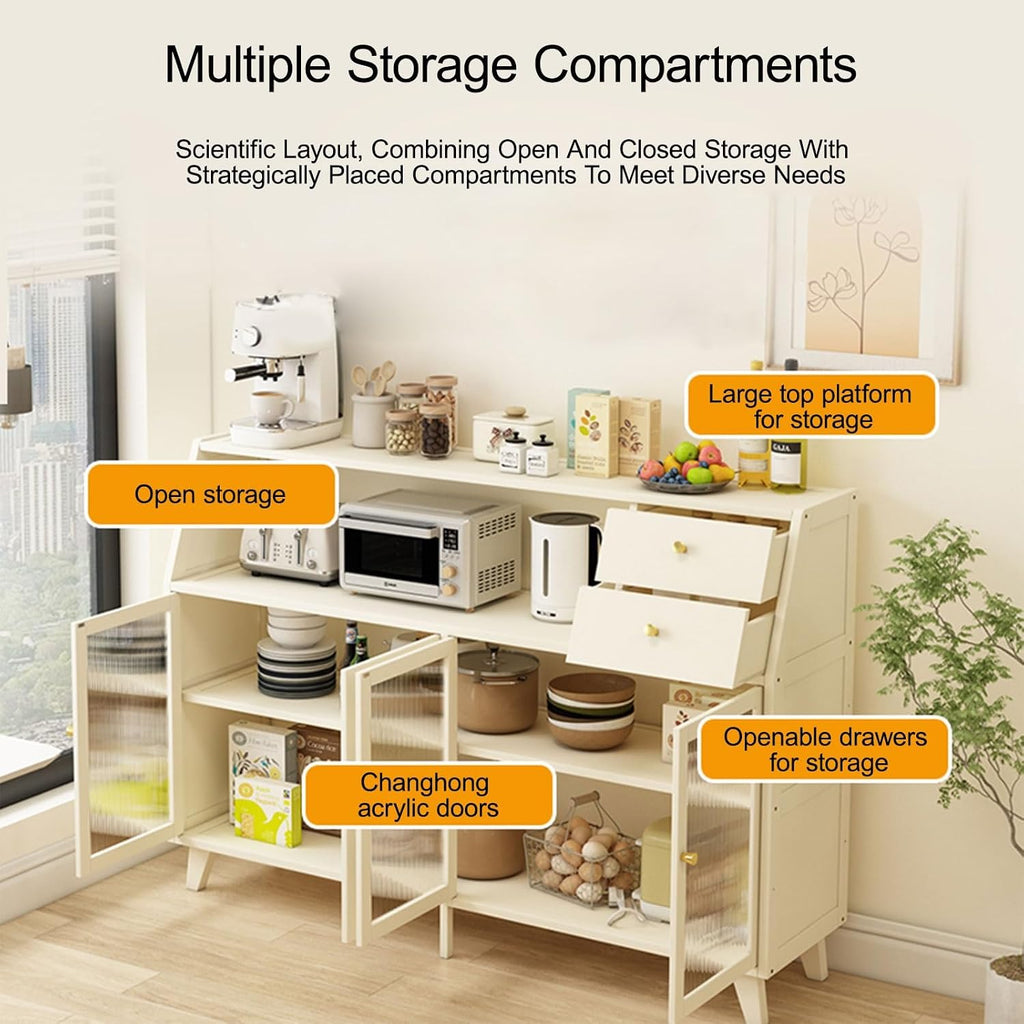 Kitchen Pantry Cabinet with Doors and Drawers, Farmhouse Wood Kitchen Pantry, Versatile Cupboard for Dining Room, for Dining Room, Living Room(Brown,35cm/13.8in)