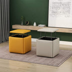 Blue Leather Square Stool with Storage Footstool and Padded Seat