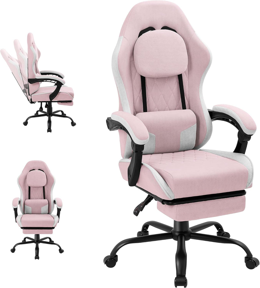 Shintenchi Gaming Chair, Ergonomic Office Chair with Footrest, Lumbar Support and Linkage Armrests, Swive Home Video Game Chairs for Adults, Pink