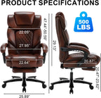 Big and Tall Recliner Office Chair with Footrest, Wide Seat Heavy Duty Reclining Office Desk Chair for 500lbs Heavy People, Black Brown