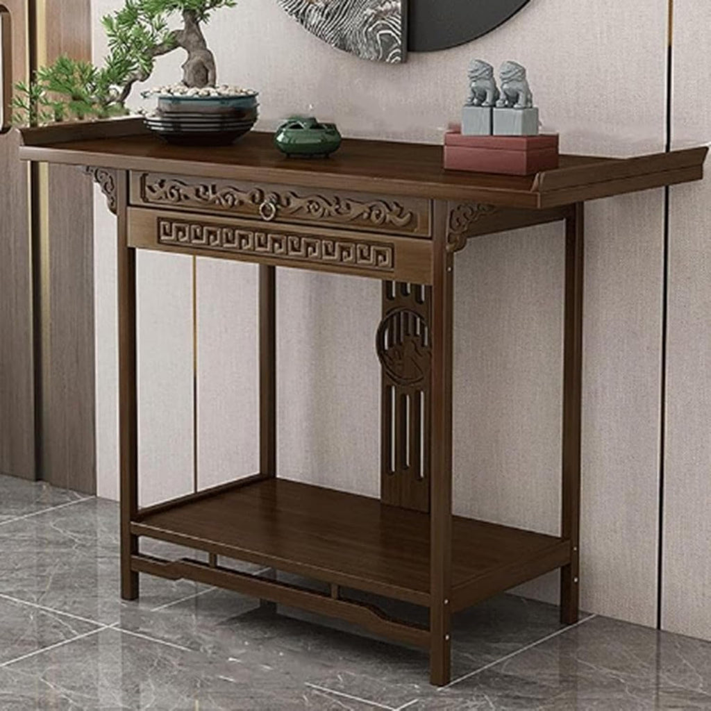 Solid Wood Meditation Table with Storage, Standing Prayer Table, Personal Buddhist Altar and Offering Cabinet