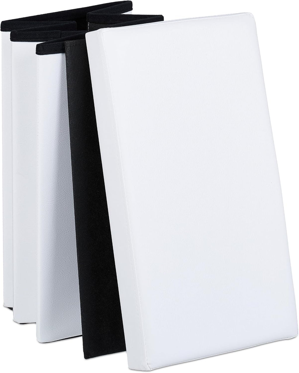 Relaxdays Stool with Storage Space, Imitation Leather, Upholstered, Foldable, Living Room, HWD: 49 x 48.5 x 27 cm, White, Fibreboard