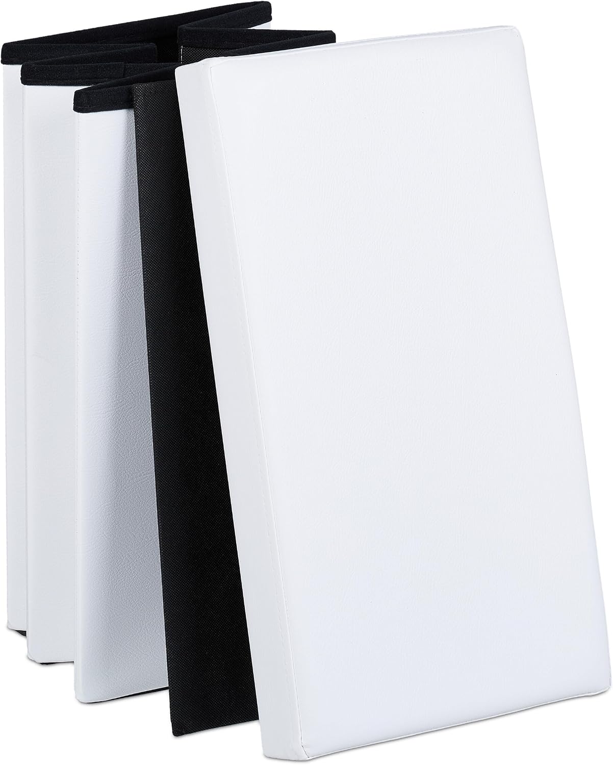 Relaxdays Stool with Storage Space, Imitation Leather, Upholstered, Foldable, Living Room, HWD: 49 x 48.5 x 27 cm, White, Fibreboard