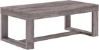 3pc Cocktail Set 1x Rectangular Coffee Table and 2X Square End Table Rustic Brown Gray Tan Living Room Wooden Furniture