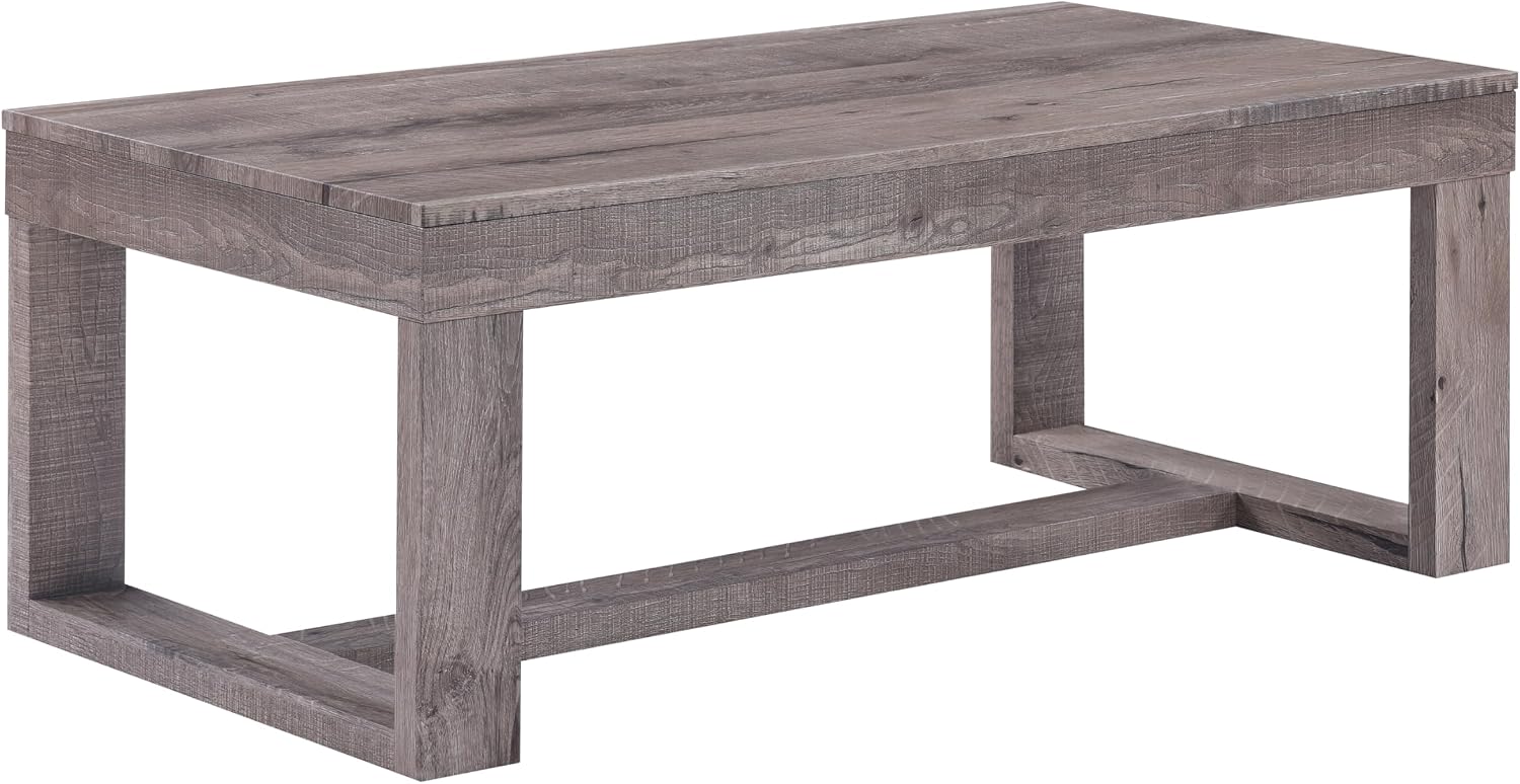 3pc Cocktail Set 1x Rectangular Coffee Table and 2X Square End Table Rustic Brown Gray Tan Living Room Wooden Furniture