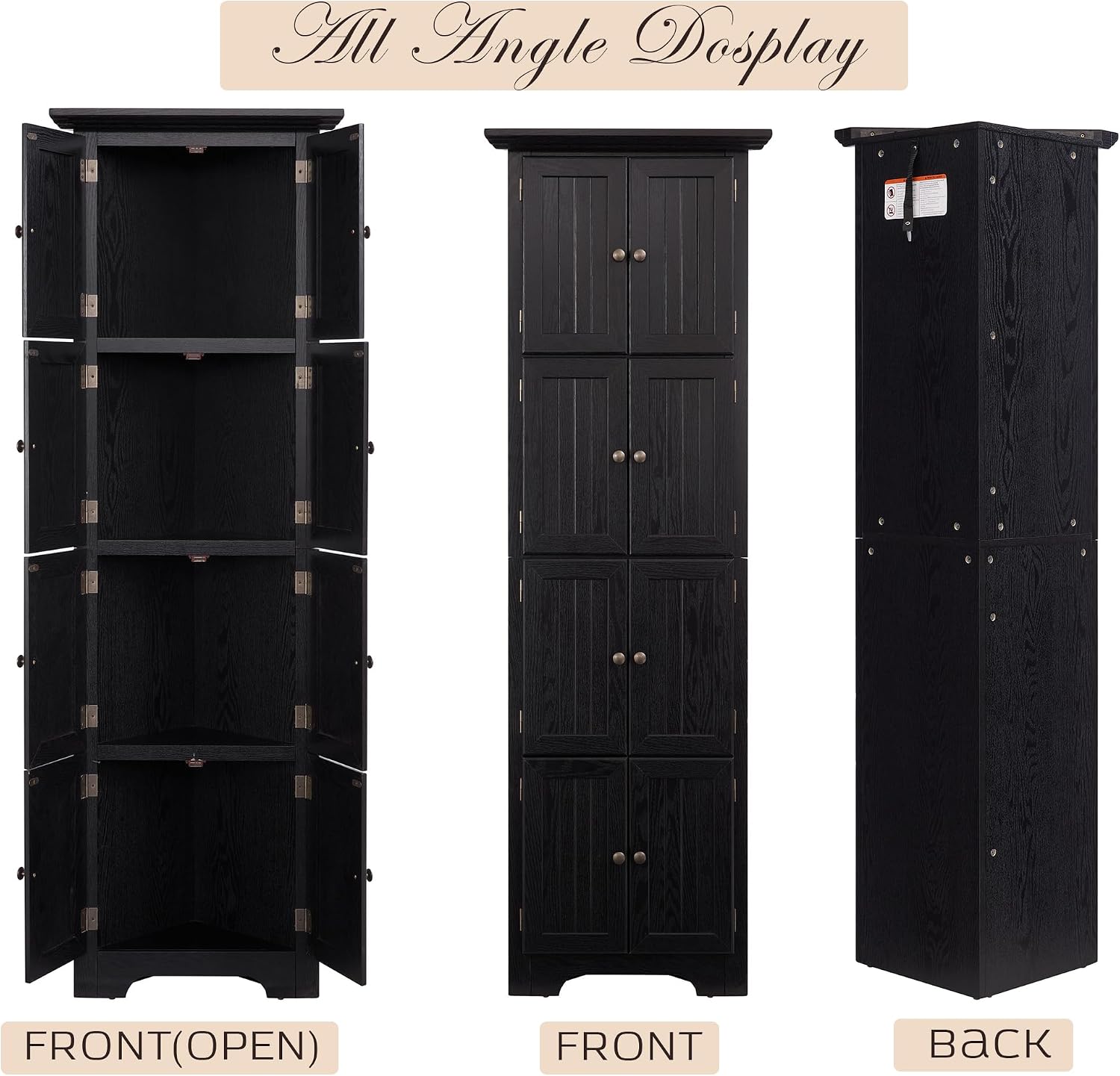 Corner Storage Cabinet 72" H Wooden Kitchen Pantry with 8 Doors, Freestanding Bookshelf Cabinet with Adjustable Shelves for Living Room (Black & Style 2)