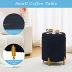 Round Ottoman Foot Stool with Storage and Metal Legs for Living Room Bedroom, Velvet Upholstered Footrest Stool Support 300lbs Modern Padded Seat Ottoman Coffee Table (Black-Long Wool)