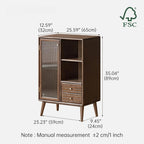 Sideboard Buffet Cabinet with Storage, 100% Solid Rubberwood Wood Coffee Bar with Glass Door & 2 Drawers, Wooden Kitchen Display Cabinet with Adjustable Shelf for Dining Room, Living Room
