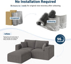 Modular Sleeper Sofa Couch Modern Sectional Couches for Living Room - 79" L-Shaped Boneless Cloud Couch - Easy Assembly Corduroy Convertible Sponge Compression Sofas with Chaise for Home House(Grey)