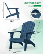 YEFU Oversized Adirondack Chair with Cup-Holder,Plastic Outdoor Fire Pit Chair, Weather Resistant, Poly Lumber Chair, Used in Patio, Lawn, Deck,Heavty Duty,Weight Capacity 450lbs-Navy Blue