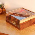 HTB Acacia Wood Tea Bag Organizer Storage Box with 6 Compartments | Tea Chest Box with Clear Acrylic Transparent Hinged Lid,Tea Bag Holder for Kitchen,Office,Bar,Coffee Station