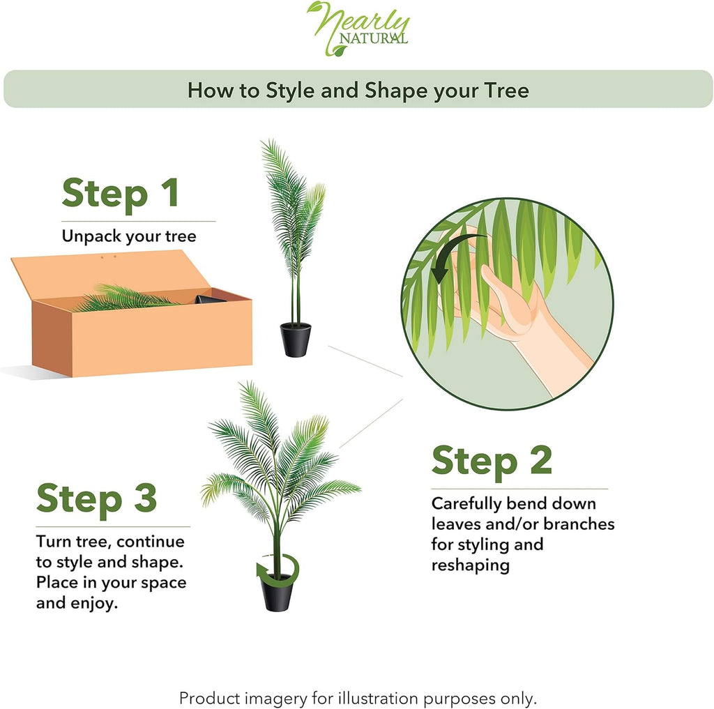 Nearly Natural 6.5ft Artificial Golden Cane Palm Tree, Lifelike Silk Indoor Palm With Three Textured Trunks Flexible Fronds Nursery Planter, Low Maintenance