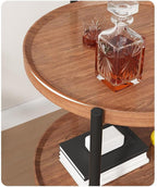 Rolling Side Table with Wheels, 2-Tier Round End Table for Small Spaces, Mobile Nightstand with Storage Shelf, Sofa Side Table for Living Room & Bedroom(Brown,40cm)