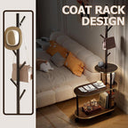 End Table with Coat Rack 3-Tier Couch Side Table with Storage for Small Space Rolling Bedside Tables for Living Room Bedroom 60x30x169CM (Brown)