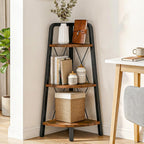 HOOBRO Corner Shelf, 3-Tier Corner Shelf Stand, 40” Tall Ladder Bookshelf, Industrial Corner Display Shelf Plant Stand for Living Room, Kitchen, Home Office, Rustic Brown BF143CJ01