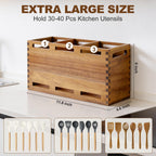 Extra Large Acacia Wood Utensil Holder for Kitchen Counter Decor Rustic Wooden Spatula Holders Cooking Utensils Organizer Countertop Silverware Caddy Spoon Kitchen Tool Holder Farmhouse Utensil Crock