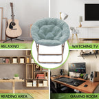 Magshion Folding Saucer Chair for Adults with Ottoman, Circle Reading Chair for Bedroom, Living Room & Dorm, Furry Comfy Accent Seat with Metal Leg & Thick Padded for Small Spaces (Teal, 2 Pack)