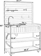 RuiSiSi Patio Rolling Kitchen Island Solid Wood Kitchen Cart with Sink, Garden Potting Bench with Stainless Table Top, 2 Movable Shelves and 1 Bottle Opener, Grey