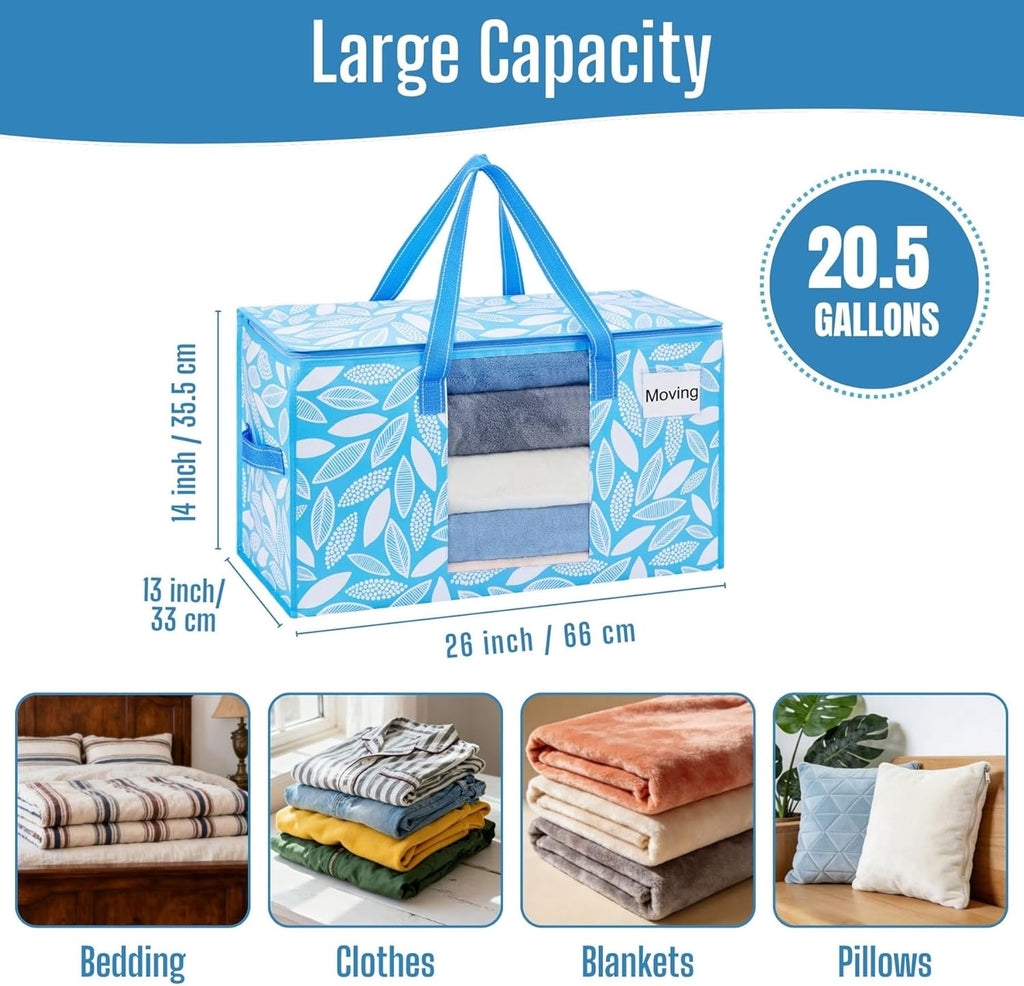 VENO 6 Pack Heavy Duty Moving Bags, Clothes and Comforter Storage Bags with Clear Window, College Dorm Essentials Packing Supplies, Foldable Boxes Alternative (Spring Breeze, 6 Pack)