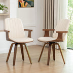 Swivel Dining Chairs Set of 4, Mid Century Modern Dining Chairs with Walnut Craftsmanship, Upholstered Faux Leather , Wooden Arms and Legs, Kitchen Chairs with Arms for Kitchen/Living Room - Beige