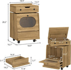 Timechee Robot Side Table with Wheels for Living Room, LED End Side Table with 360° Rotating Drawer, Led Night Stand, 2 Drawer Kids Nightstand, Modern Storage Cabinet for Living Room, Bedroom, Natural