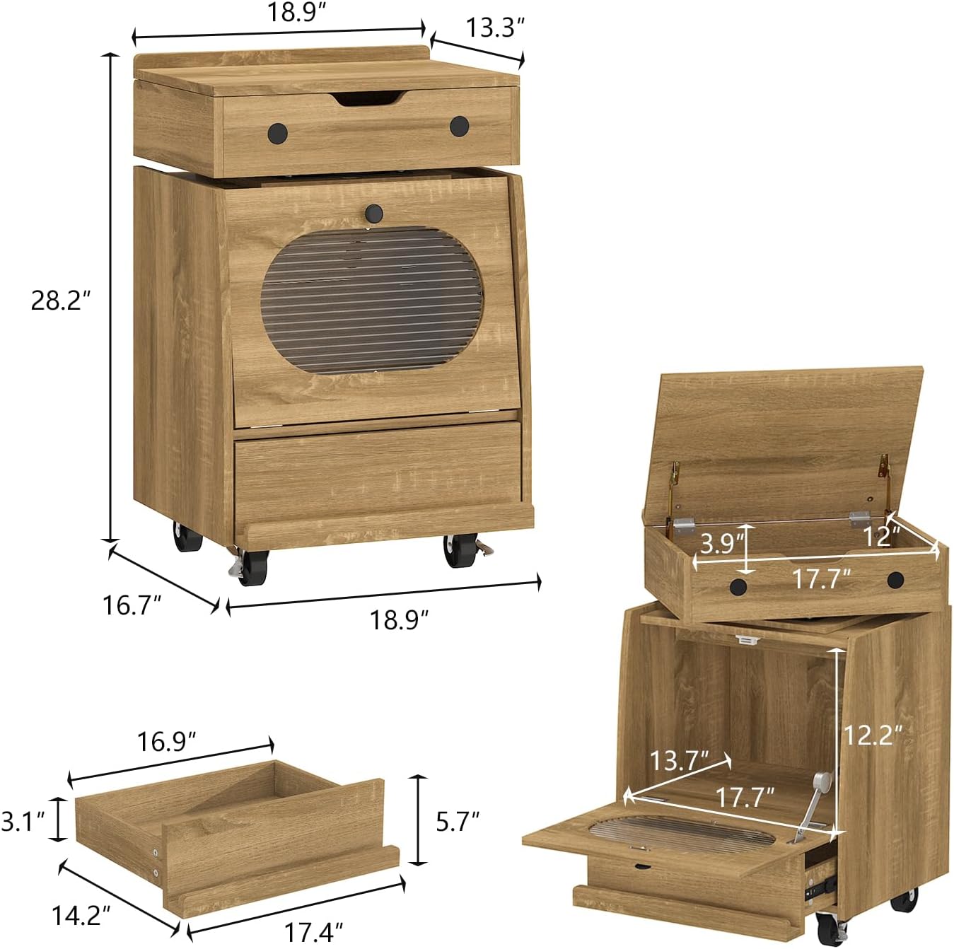 Timechee Robot Side Table with Wheels for Living Room, LED End Side Table with 360° Rotating Drawer, Led Night Stand, 2 Drawer Kids Nightstand, Modern Storage Cabinet for Living Room, Bedroom, Natural