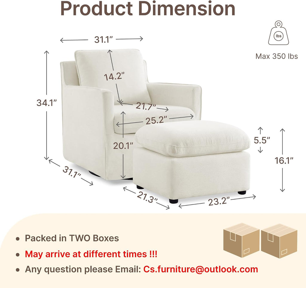 KISLOT Swivel Accent Chair with Ottoman, Rocking Recliner 360 Degree Swivel Armchair Machine-Washable Cover for Nursery Living Room Bedroom