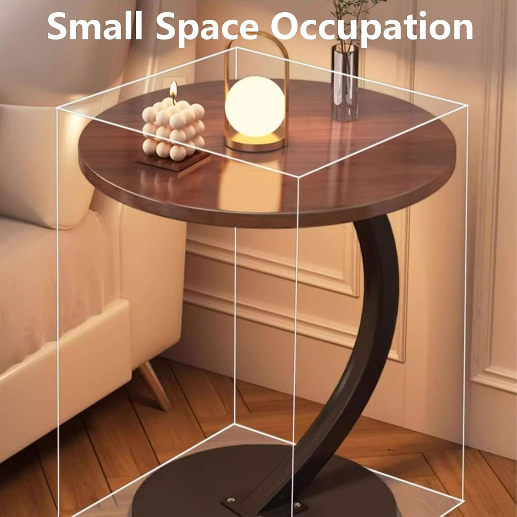 C Shaped Side Tables for Small Spaces Under Sofa End Table for Couch Wood Tabletop & Metal Legs, Small Round Coffee Tables for Living Room, Bedroom, Balconies, Tea Rooms, Offices, And Dormitories