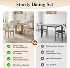 5-Piece Round Dining Table Set for 4, 47" Kitchen Table, Natural | U-Shaped Pedestal Base, Round Tabletop, 4 Upholstered Fabric Chairs, Space Saving Dinner Table for Dining Room, Kitchen