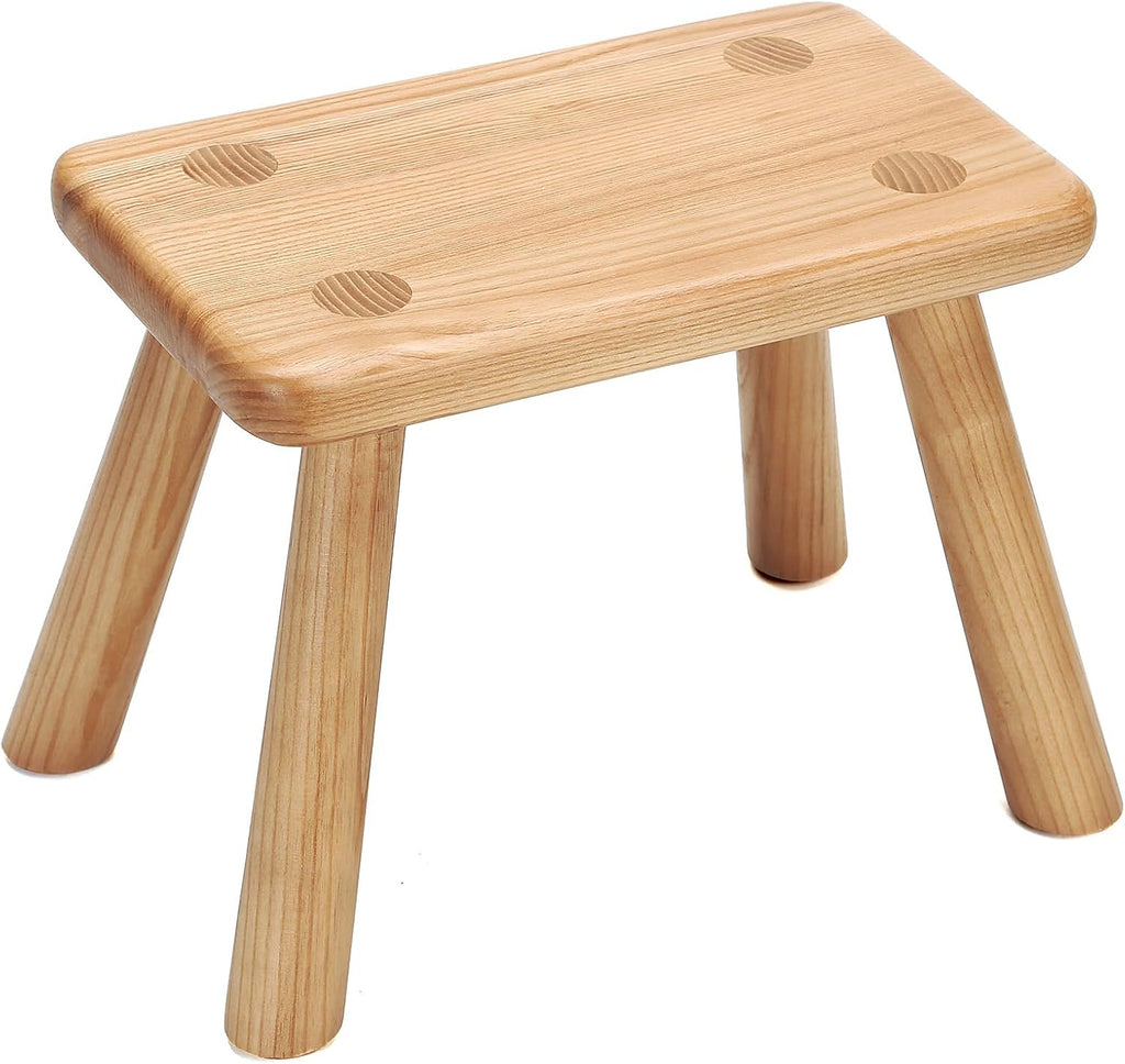 100% Wooden Step Stool for Adults - Waterproof Small Step Stool for Bathroom, Anti-Slip & 350lbs Capacity, Wooden Plant Stand & Shoe Changing Bench (Wheat)