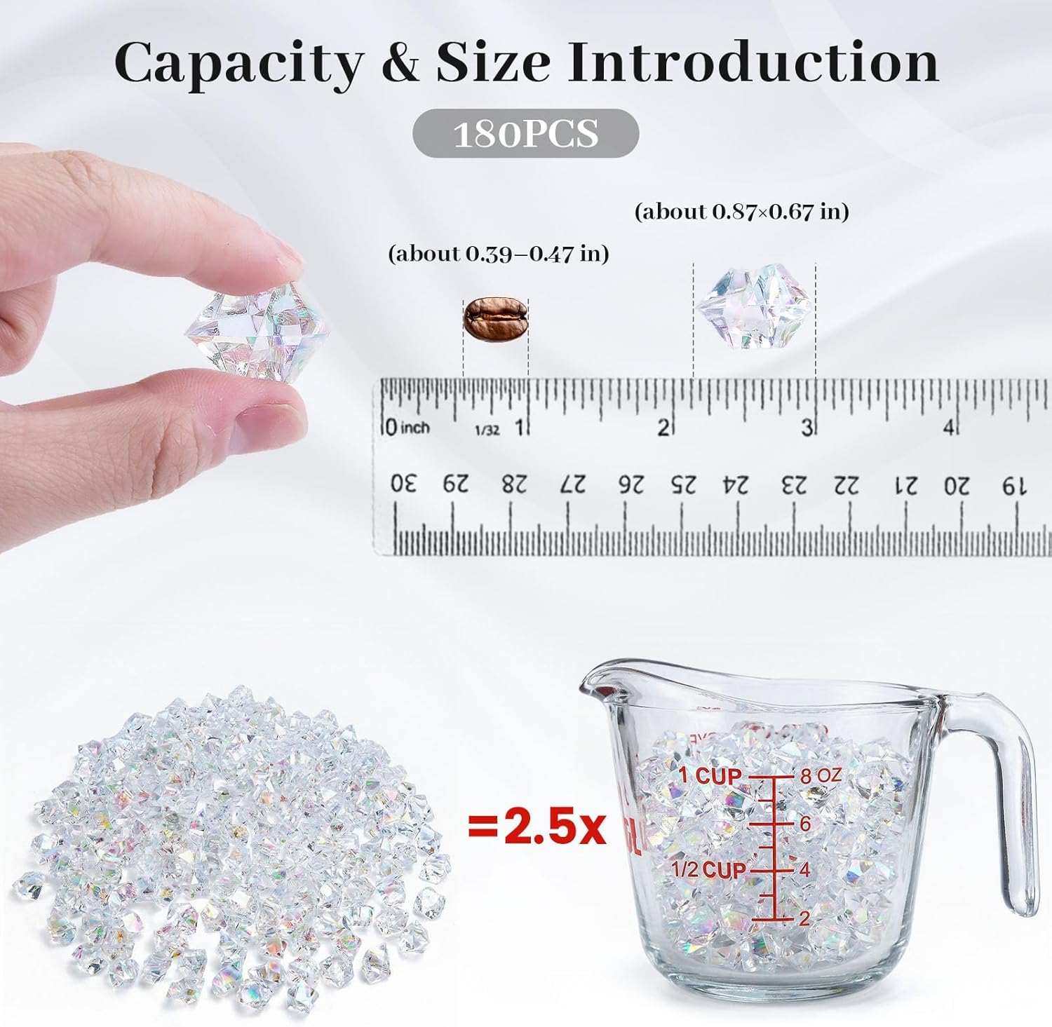 FUTUREPLUSX 180PCS Iridescent Fake Ice Rocks – Clear Acrylic Fake Ice & Plastic Gems for Vases, Table Scatter & Gems/Jewels for Crafts, Wedding Centerpieces, Fish Tank & Home Decor