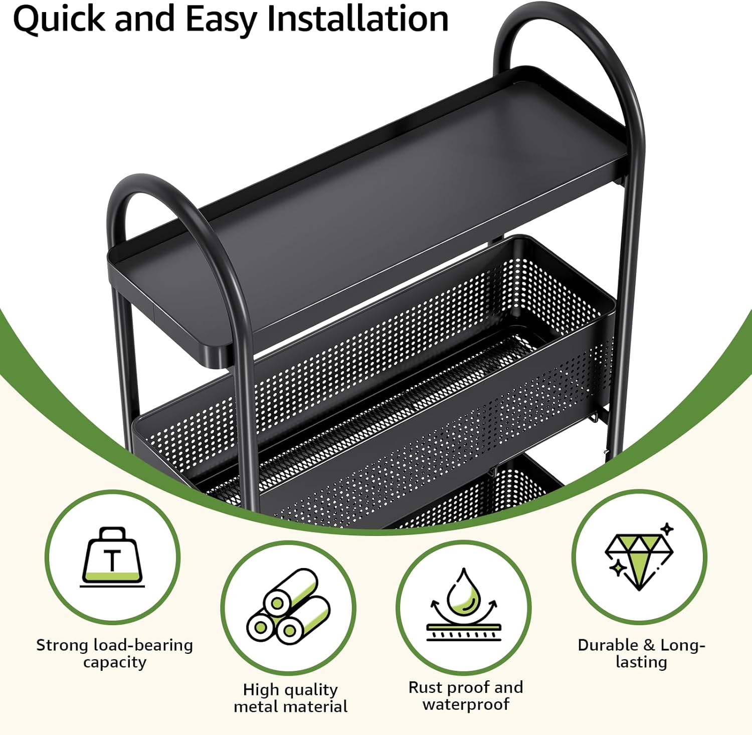 KINGRACK Slim Storage Cart with Drawer, 5-Tier Rolling Utility Cart on Wheels, Narrow Metal Cart for Space Save, Easy Assembly for Kitchen Cart, Craft Cart, Laundry, Bathroom, Nursery Organizer