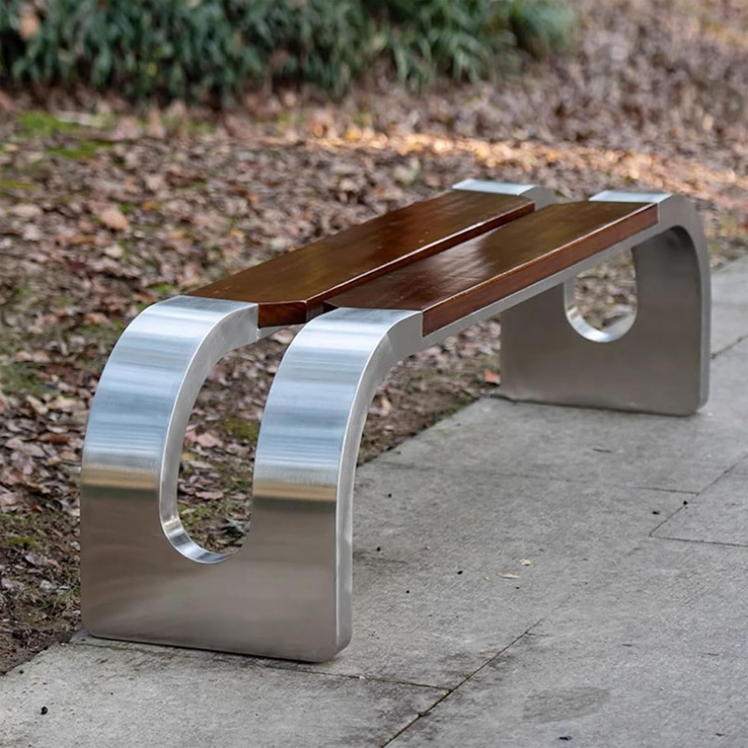 Curved Outdoor Bench with a Unique Design, Featuring Solid Wood seat and Metal Frame. Ships Fully Assembled and is Suitable for Parks, Communities, and Streets Yellow 120cm