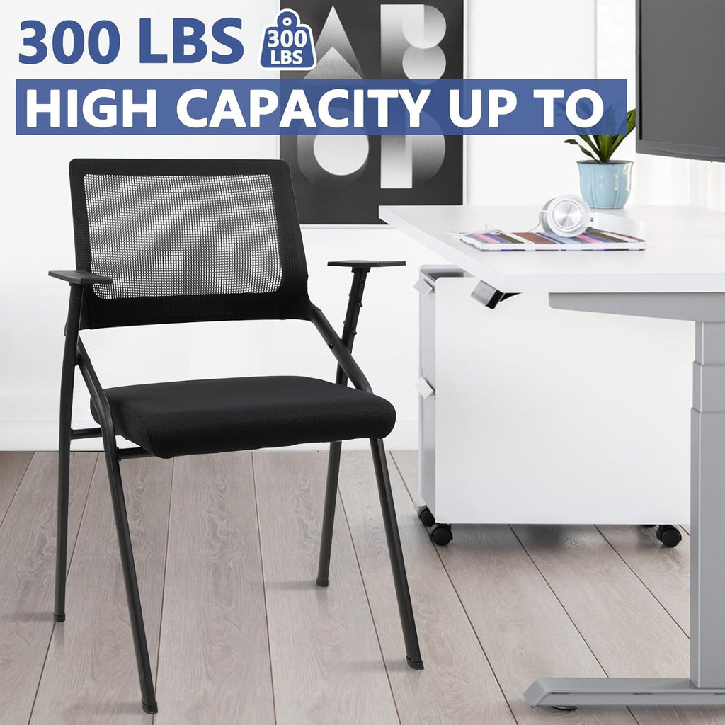 CLATINA Stackable & Foldable Office Chairs with Ergonomic Lumbar Support and Thickened Seat Cushion, Folding Mesh Fabric Reception Guest Chair for School Church Conference Waiting Room Black (2 pk)